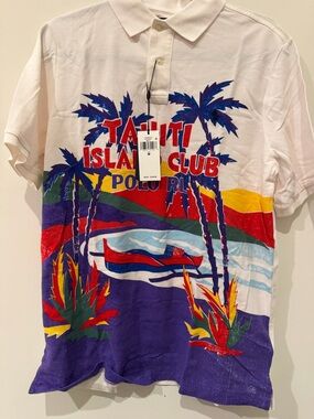 Polo by Ralph Lauren White Polo with Multicolor Tropical Graphic